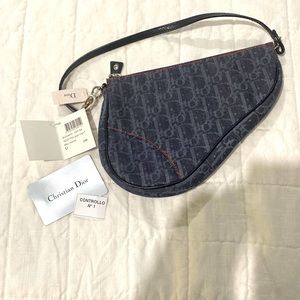 100% Authentic - Christian Dior Denim Mini Monogram Saddle Bag Pouchette Navy